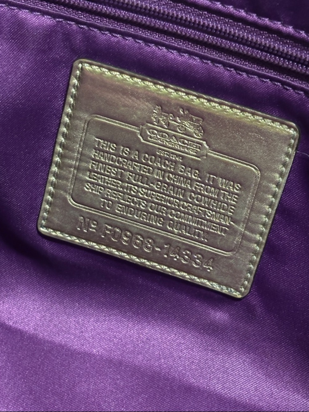 COACH Metallic Bronze Pebbled Leather Tote with Top Handles and shoulder strap - Picture 4 of 12